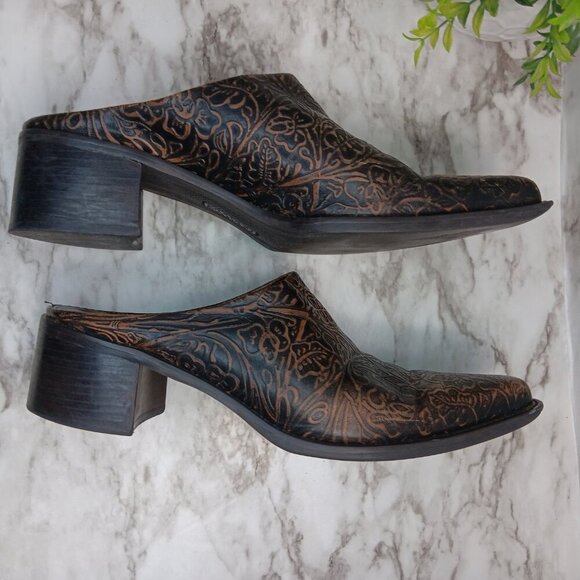 FRANCO SARTO Women's Brown Leather Clogs Mules Slip-on Western Cowboy Boot  Sz.8 - Picture 3 of 9